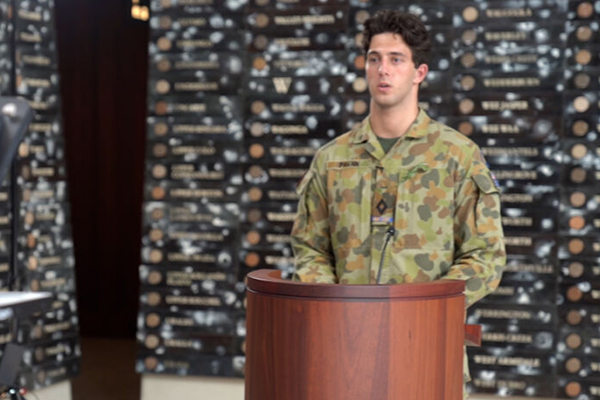 Holy Cross Ryde student Lorenzo Pavan at the 2022 RSL ANZAC Commemoration